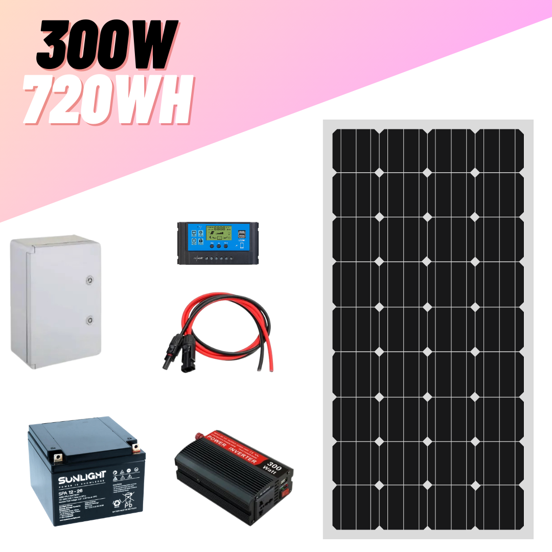 1 Kit Solaire Autonome 720Wh Stockés / 0,3 KW / 220V – Image 1